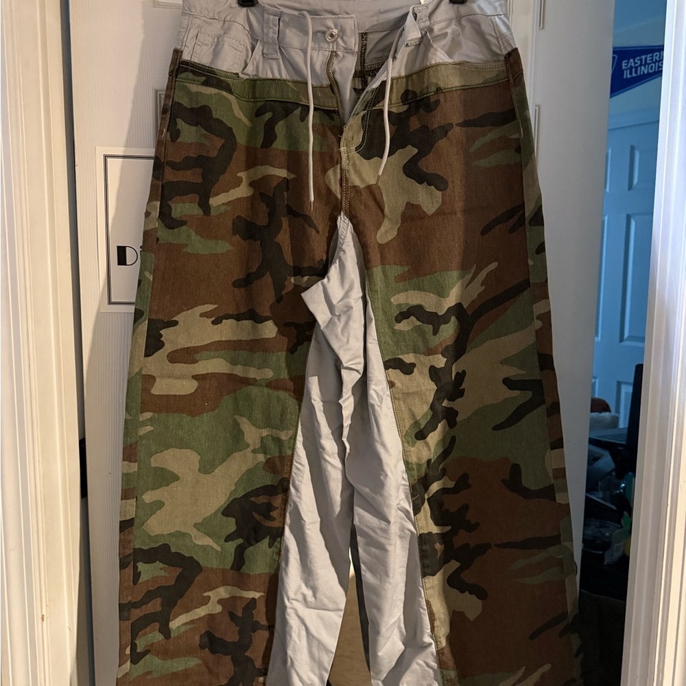Denim Camo and Track Pant Wide Leg Pants